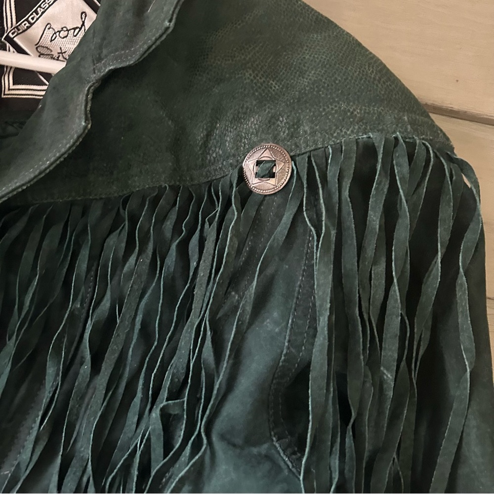 Vintage Army Green Leather Fringe Jacket Body Exteriors Philippines Western - Picture 6 of 16